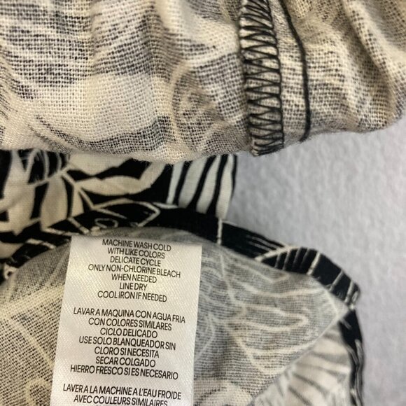 Calvin Klein Roll Tab Linen Blend Button Up Shirt Women's Size 2X Black Tropical - Picture 6 of 14